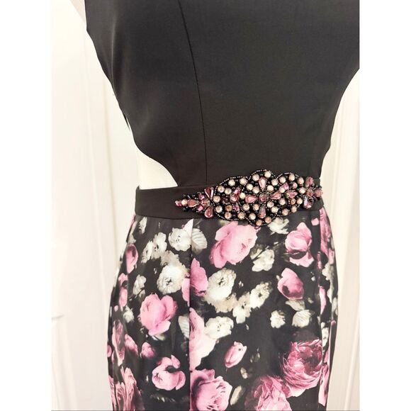 Camille La Vie Rhinestone Cutout Floral Halter Trumpet Prom Maxi Dress Gown 0 - Picture 2 of 8